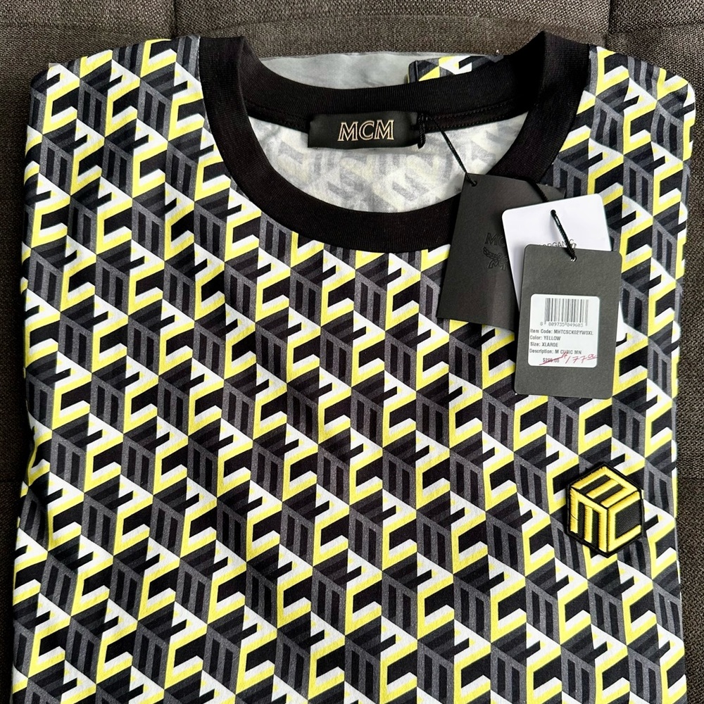 NWT MCM Men’s Cubic Monogram Print T-Shirt in Organic Cotton Size X-Large